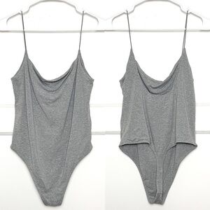 ARITZIA WILFRED 90s Heather Grey Square Neck Sleeveless Cami Thong Bodysuit L